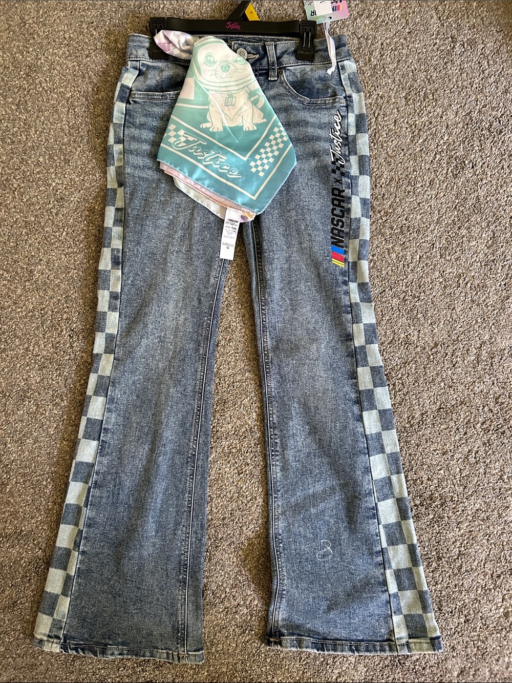 NASCAR X Justice Blue Flared Jeans with Checkered Side
